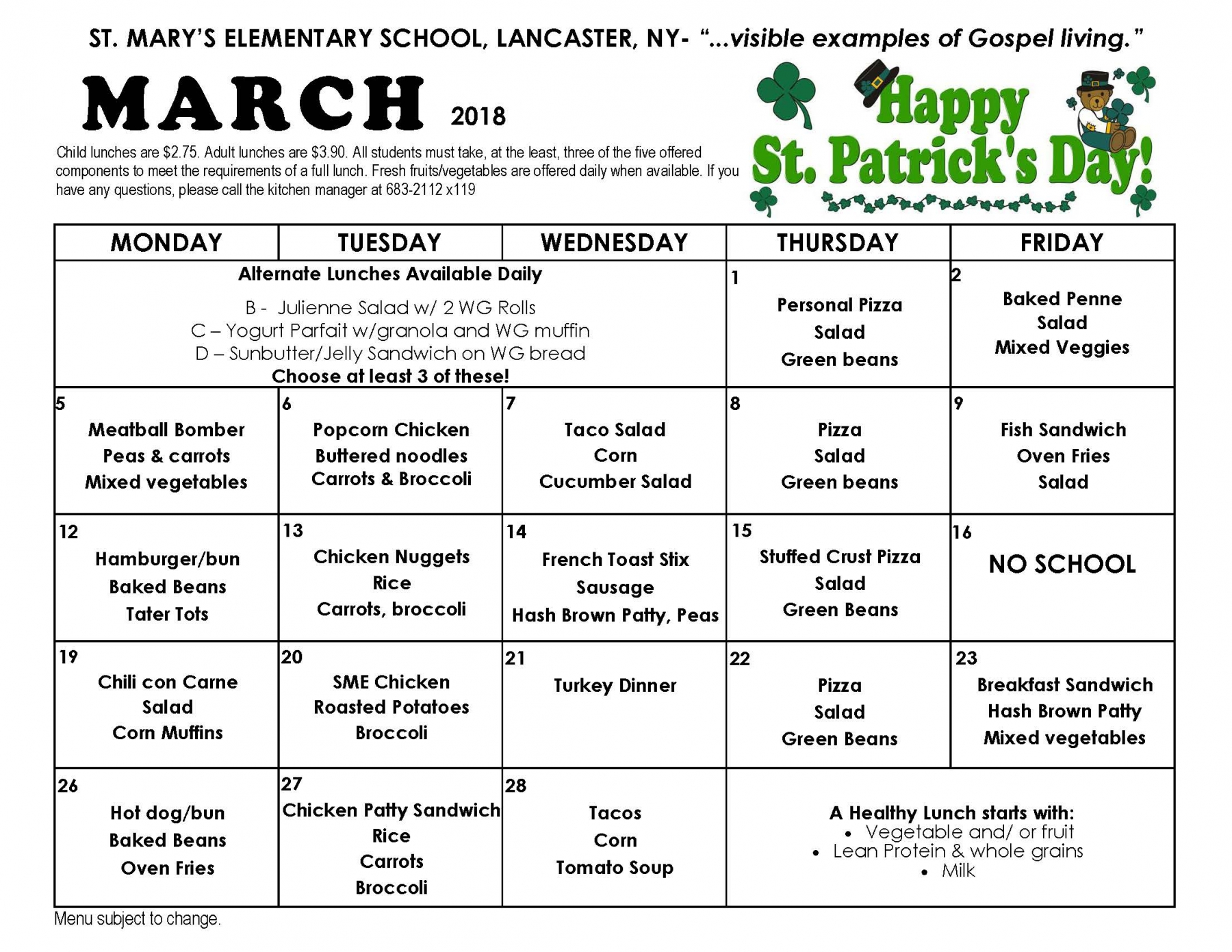 A School Lunch Menu Is Shown In This Printable Calend vrogue.co